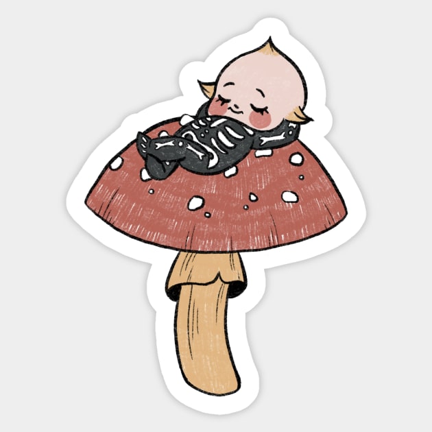 - sleeping on a mushroom Sticker by crisbubastis